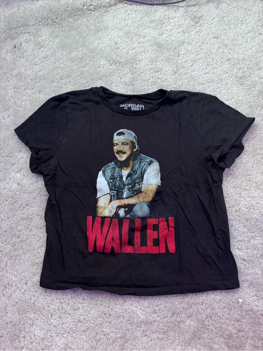 Morgan Wallen Black Graphic Crop Tee - "WALLEN"